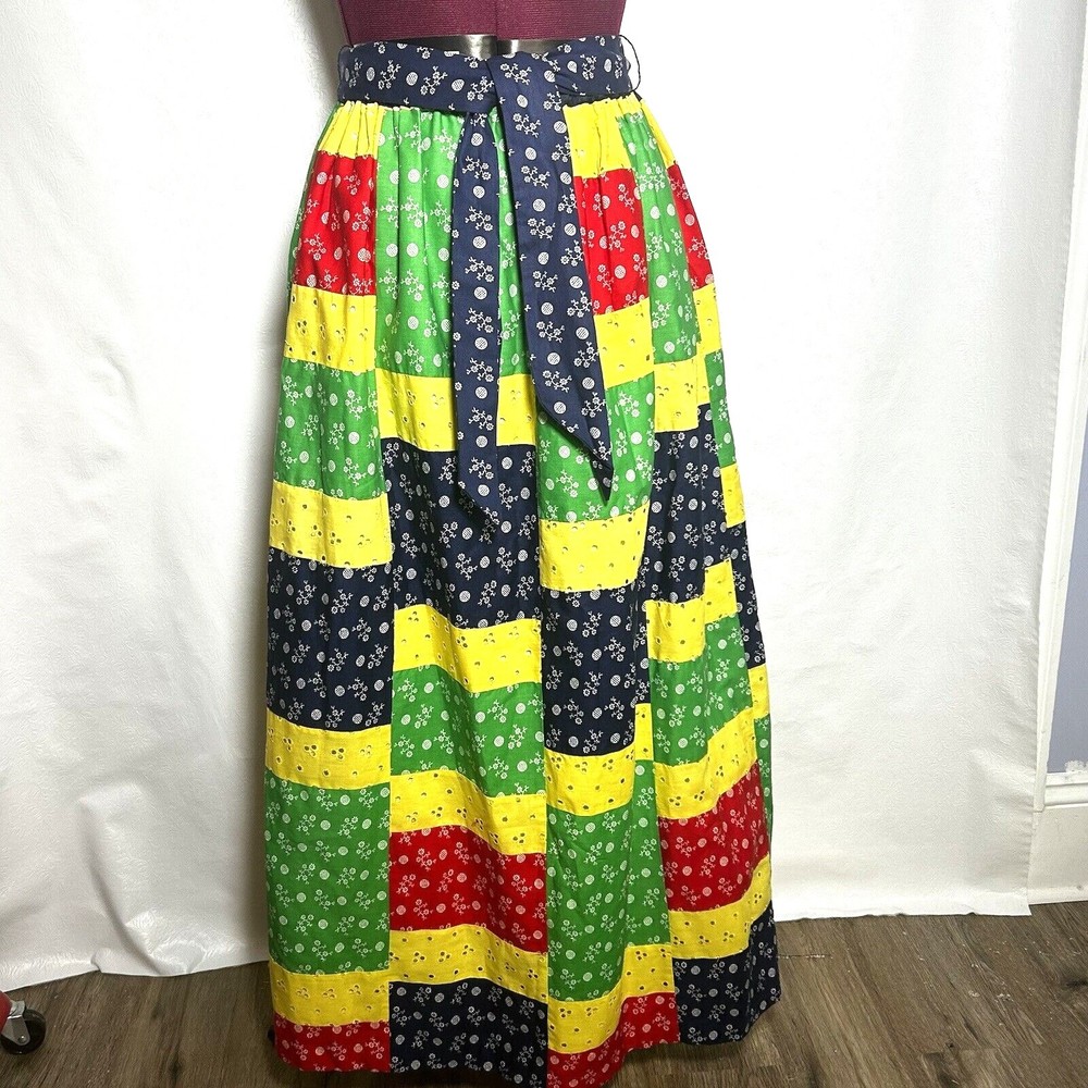 Vintage Talbots Sz S Patchwork Eyelet Bandana Ditsy Floral Boho Maxi Skirt